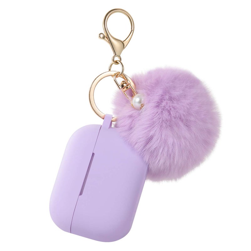 Cypher.V Protective Case Cover for Airpods Pro Charging Case, Upgraded Air Pods Silicone Case Skin with Soft Cute Fluffy Ball Pom Pom Keychain Kit (A, Purple) - Image 1